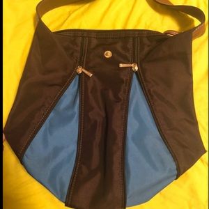 Longchamp Expandable Tote Bag Purse Brown Turquoise